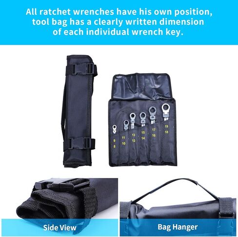 BANG 4 BUCK Metric Ratchet Wrench Set Double Box End Flex Head Ratcheting Wrench Roll for Craftsman, 8-19mm Standard Wrench Set Chrome Vanadium Steel Gear Wrench with Organizer Pouch, 6-Piece in Saudi Arabia