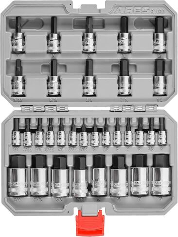 ARES 31030 – 32-Piece Master SAE and Metric Hex Bit Socket Set – 1/4-Inch, 3/8-Inch, and 1/2-Inch Drive Hex Bit Sockets Feature Knurled Drive Ends – Includes Durable Latching Storage Case in Saudi Arabia