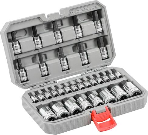 ARES 31030 – 32-Piece Master SAE and Metric Hex Bit Socket Set – 1/4-Inch, 3/8-Inch, and 1/2-Inch Drive Hex Bit Sockets Feature Knurled Drive Ends – Includes Durable Latching Storage Case in Saudi Arabia