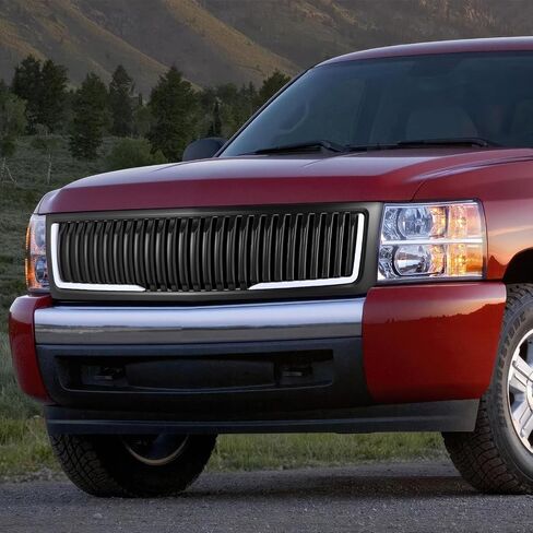 Glossy Black Vertical Fence Front Upper Bumper Grille Grill Compatible with 07-13 Chevy Silverado 1500 in Kuwait