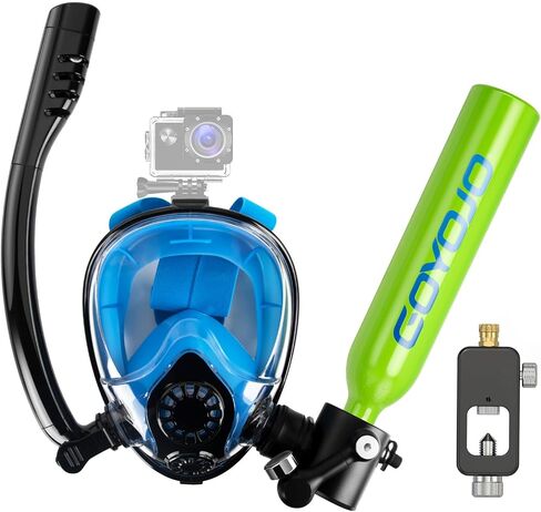 GOYOJO Diving Tank with Snorkel Mask 0.5L Mini Scuba Portable Lungs Oxygen Cylinder Full Face Diving Mask Underwater Breath System in Saudi Arabia