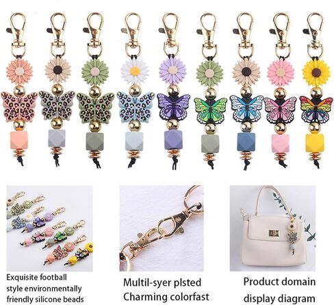 Butterfly Keychain Silicone Beaded Key Ring for Bag Charms Purse Handbags, Elastic Key Chain for Women Bag accessories in Kuwait