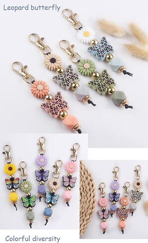 Butterfly Keychain Silicone Beaded Key Ring for Bag Charms Purse Handbags, Elastic Key Chain for Women Bag accessories in Kuwait