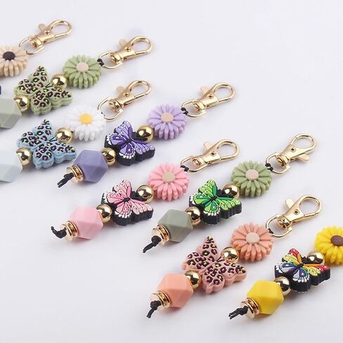 Butterfly Keychain Silicone Beaded Key Ring for Bag Charms Purse Handbags, Elastic Key Chain for Women Bag accessories in Kuwait
