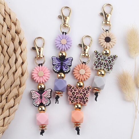 Butterfly Keychain Silicone Beaded Key Ring for Bag Charms Purse Handbags, Elastic Key Chain for Women Bag accessories in Kuwait