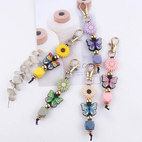 Butterfly Keychain Silicone Beaded Key Ring for Bag Charms Purse Handbags, Elastic Key Chain for Women Bag accessories in Kuwait