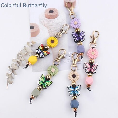 Butterfly Keychain Silicone Beaded Key Ring for Bag Charms Purse Handbags, Elastic Key Chain for Women Bag accessories in Kuwait