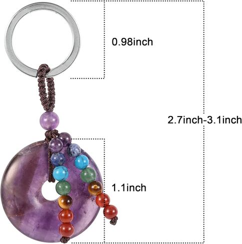 Amogeeli Donut-Shaped Crystal Keychain with 7 Chakra Stone Beads Tassels, Healing Stone Keyring for Women Men in Kuwait