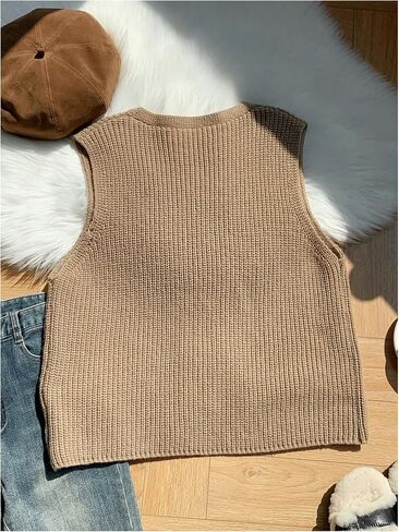 Women's Plus Size Tie Front Sweater Vest Sleeveless V Neck Knit Cardigan Vest Top Fall Outerwear in Saudi Arabia