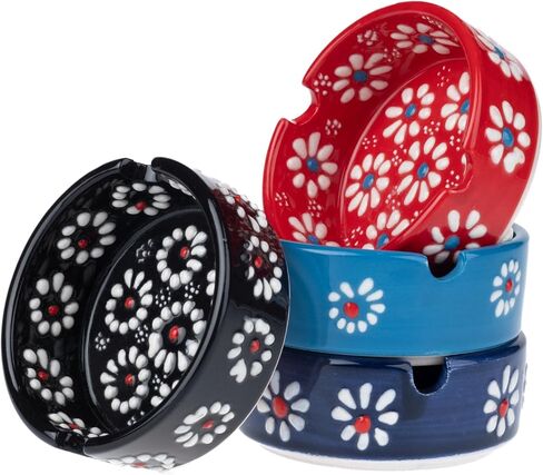 Ceramic Ashtray, Hand-Painted Smokeless Asthray Indoor, Handmade Cigar Ashtray Set of 4, Multicolor Smokeless Ashtray, Decorative Outdoor Ashtray in Saudi Arabia