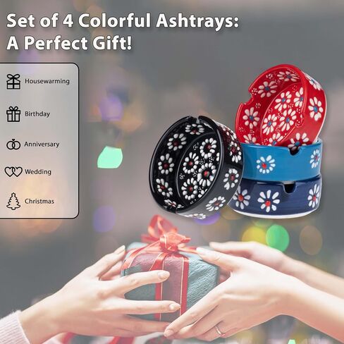 Ceramic Ashtray, Hand-Painted Smokeless Asthray Indoor, Handmade Cigar Ashtray Set of 4, Multicolor Smokeless Ashtray, Decorative Outdoor Ashtray in Saudi Arabia