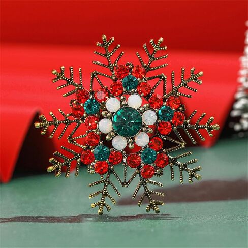 Dreuyet Christmas Snowflake Brooches Pins for Women Men Crystal Rhinestone Snowflake Brooch Pins Multi-Colored Christmas CZ Winter Flower Lapel Pin Dress Accessories Christmas Gift in Kuwait