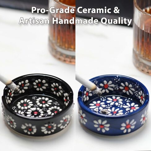Ceramic Ashtray, Hand-Painted Smokeless Asthray Indoor, Handmade Cigar Ashtray Set of 4, Multicolor Smokeless Ashtray, Decorative Outdoor Ashtray in Saudi Arabia