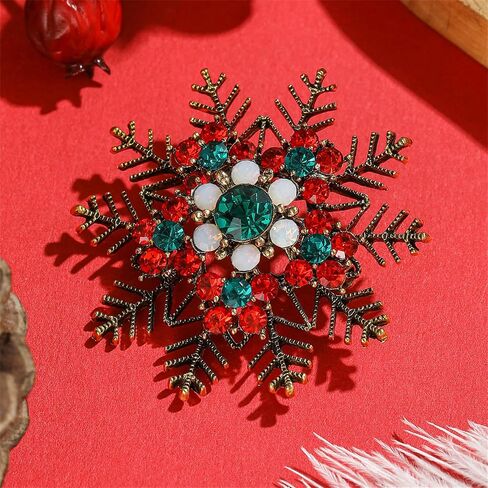 Dreuyet Christmas Snowflake Brooches Pins for Women Men Crystal Rhinestone Snowflake Brooch Pins Multi-Colored Christmas CZ Winter Flower Lapel Pin Dress Accessories Christmas Gift in Kuwait