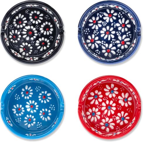 Ceramic Ashtray, Hand-Painted Smokeless Asthray Indoor, Handmade Cigar Ashtray Set of 4, Multicolor Smokeless Ashtray, Decorative Outdoor Ashtray in Saudi Arabia