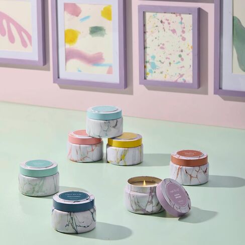 Capri Blue Candles - Modern Marble Printed Travel Tin Jar Candles - Luxury Candles for Home Scented - Soy Candle Blend - Long Lasting Candles - Cute Candles - Volcano Scented Candles (8.5 oz) in Kuwait
