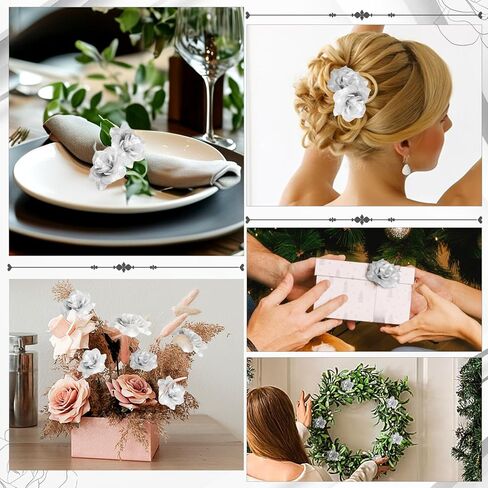 Silver Artificial Flowers 36 Pieces Silver Silk Flowers Silver Roses Artificial Flowers for DIY Decor Cake Wristband Clothes Headwear in Kuwait