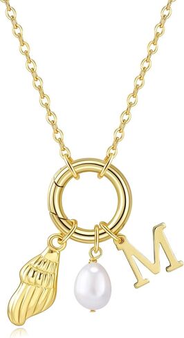 Charm Necklace for Women, 14K Gold Plated Dainty Conch Initial Necklace Gold Pearl Necklace Personalized Gold Jewelry for Women in Kuwait
