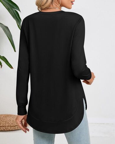 3 Pack Women's Long Sleeve Shirts, Crew Neck Fall Casual Basic Loose Fit Tunic Tops Side Split Curved Hem in Saudi Arabia