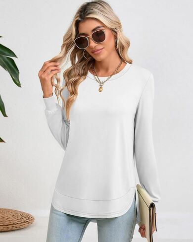 3 Pack Women's Long Sleeve Shirts, Crew Neck Fall Casual Basic Loose Fit Tunic Tops Side Split Curved Hem in Saudi Arabia