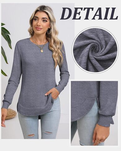 3 Pack Women's Long Sleeve Shirts, Crew Neck Fall Casual Basic Loose Fit Tunic Tops Side Split Curved Hem in Saudi Arabia