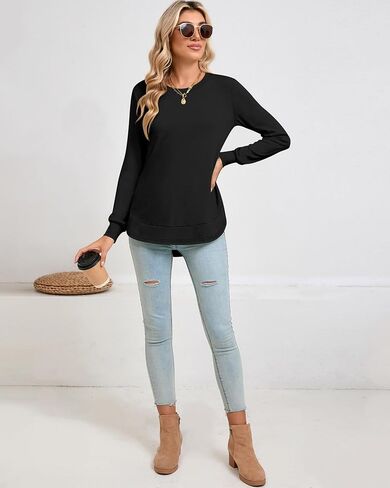3 Pack Women's Long Sleeve Shirts, Crew Neck Fall Casual Basic Loose Fit Tunic Tops Side Split Curved Hem in Saudi Arabia