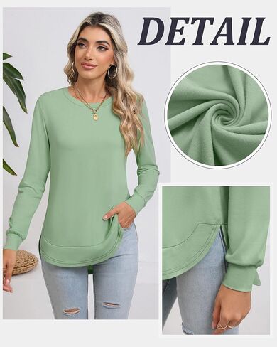 3 Pack Women's Long Sleeve Shirts, Crew Neck Fall Casual Basic Loose Fit Tunic Tops Side Split Curved Hem in Saudi Arabia