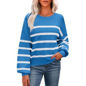 Women’s Striped Sweater Long Sleeve Crew Neck Ribbed Knit 2024 Fall Winter Pullover Sweater Tops