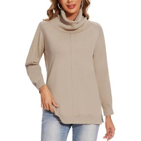 MINTLIMIT Women's Turtleneck Sweater Long Sleeve Split Hem Knit Sweater Casual Fall Fashion Basic Pullover Jumper Tops