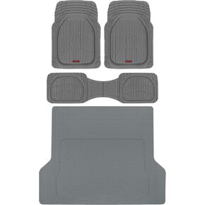 Motor Trend FlexTough™ Deep Dish Contours Rubber Car Floor Mats with Trunk Mat Cargo Liner, Front & Rear Combo Set fits Most Car SUV Van Coupe Sedan, Heavy Duty All Weather Trim to Fit