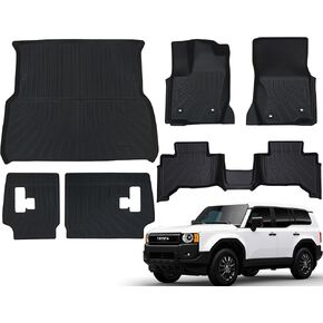 الحصير الأرضية لجميع الأحوال الجوية لسيارة Toyota Land Cruiser 2025 Prado 250 حامي السجاد وبطانات البضائع والإكسسوارات الداخلية لصندوق السيارة المقاوم للماء مع مسند الظهر مجموعة كاملة من 6 قطع