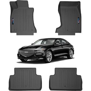 Automotive 3D Floor Mats Set for Genesis G70 2019-2023 | All Weather Floor Protection Car Accessories | Black Liner Carpets Mat for Cars | Custom Fit 3 Piece Floor Liners for 1st & 2nd Row