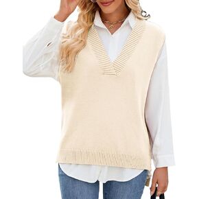 Zontroldy Women's Spring Fall Fashion Sweaters V Neck Sweater Vest High Low Hem Sleeveless Pullover Tank Tops