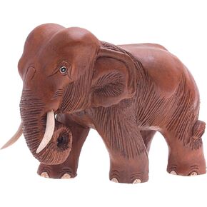 NOVICA Natural Brown Hand Carved Rain Tree Wood and Ivorywood Safari Zoo Animal Sculpture, 6.5" Tall 'Majestic Elephant'