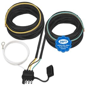 26FT 4 Pin 5 Wire Trailer Wiring Harness with PVC Jacketed Cable, Trailer Wiring Harness Kit 4 Pin Trailer Wiring Harness for Rewiring Both-Side Taillights of Trailer Boat