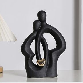 DESHINTKE Abstract Ceramic Couple Statue, Concentric Romantic Couple Art Sculpture, Modern Home Decor Statue Be of One Mind (Black)