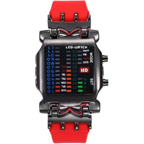 MINILUJIA Men Cool Digital Watch Binary Time LED Display Waterproof with Rubber Band Unique Creative Fashion Sport Wristwatches One PCS