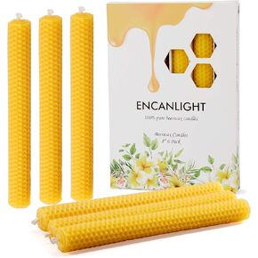 Honeycomb Beeswax Taper Candles 8 Inch, 6 Pack Hand-Rolled Pure Bees Wax Candlesticks - Dripless, Smokeless and Dripless - 5 Hours Long Burning Time for Home Decor Party Wedding