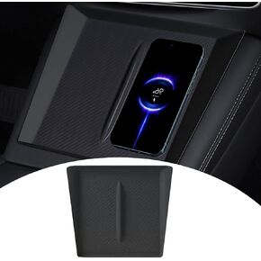 Center Console Wireless Charger Silicone Mat for Tesla Model 3 Model Y, Anti-Slip Waterproof Phone Pad for Wireless Charging, Tesla Interior Accessories Phone Pad - Black