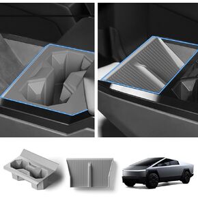 2Pcs Cup Holder & Center Console Pad for Cybertruck,Wireless Charging Silicone Pad for Tesla Cybertruck Accessories-Black