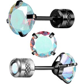 Round CZ Screw Back Earrings Hypoallergenic for Sensitive Ears