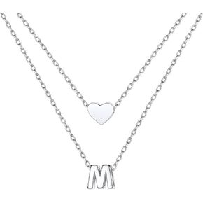 ChicSilver Heart Necklace and Initial Necklace for Women Girls 925 Sterling Silver Dainty Layered Initial Choker Necklaces