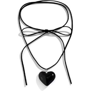JNF Puffy Large Heart Pendant Pearl Necklace For Women Adjustable Black Velvet Rope Chain Sun Cross Necklaces Y2K Goth Jewelry