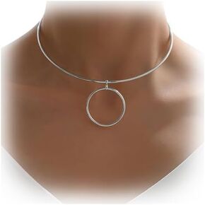 Simple Round Open Adjustable Choker Necklaces Metal Circle Pendant Clavicle Chain Necklace Summer Beach Neck Cuff Jewelry Statement Collar Chain Necklace for Women