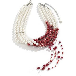 Dripping Blood Necklace Imitation Pearl Necklace Vampire Necklace Multilayer Pearl Necklace Blood Red Necklace Pearl Choker Neck Halloween Bloody Costume Jewelry for Women