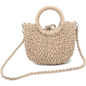 Small Straw Tote Bag for Women,Summer Beach Crossbody Shoulder Handbag,Hand-woven Rattan Clutch Purse for Vacation