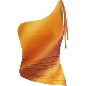 CIDER Miami Sunset Vacation Mesh Asymmetrical Neck Ombre Crop Top