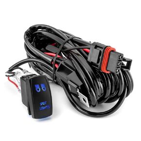 Plug & Play Spot Lights Wiring Harness Kit for Polaris RZR General Ranger Pulse Bus Bar, 300W 14AWG Wiring Harness with Pulse Power Plug Relay Fuse, 2Lead 12V 5Pin Rocker On Off Waterproof Switch