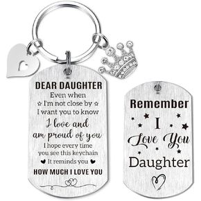 To My Daughter Keychain Gift - Meaningful Love Heart crown Pendant Key Chain from Mom and Dad, Inspirational Keychains Perfect for Birthday Graduation or Christmas