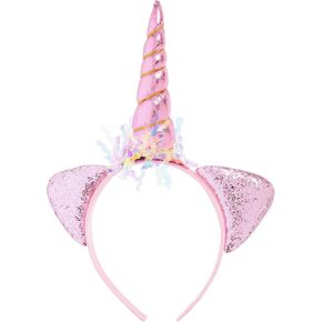 Cabilock Unicorn Horn Headband for Girls, Cat Ear Head band Hair Accessories, Sparkled Photo Props Cosplay Headdress for Party Supplies Birthday Masquerades Costume Outfit